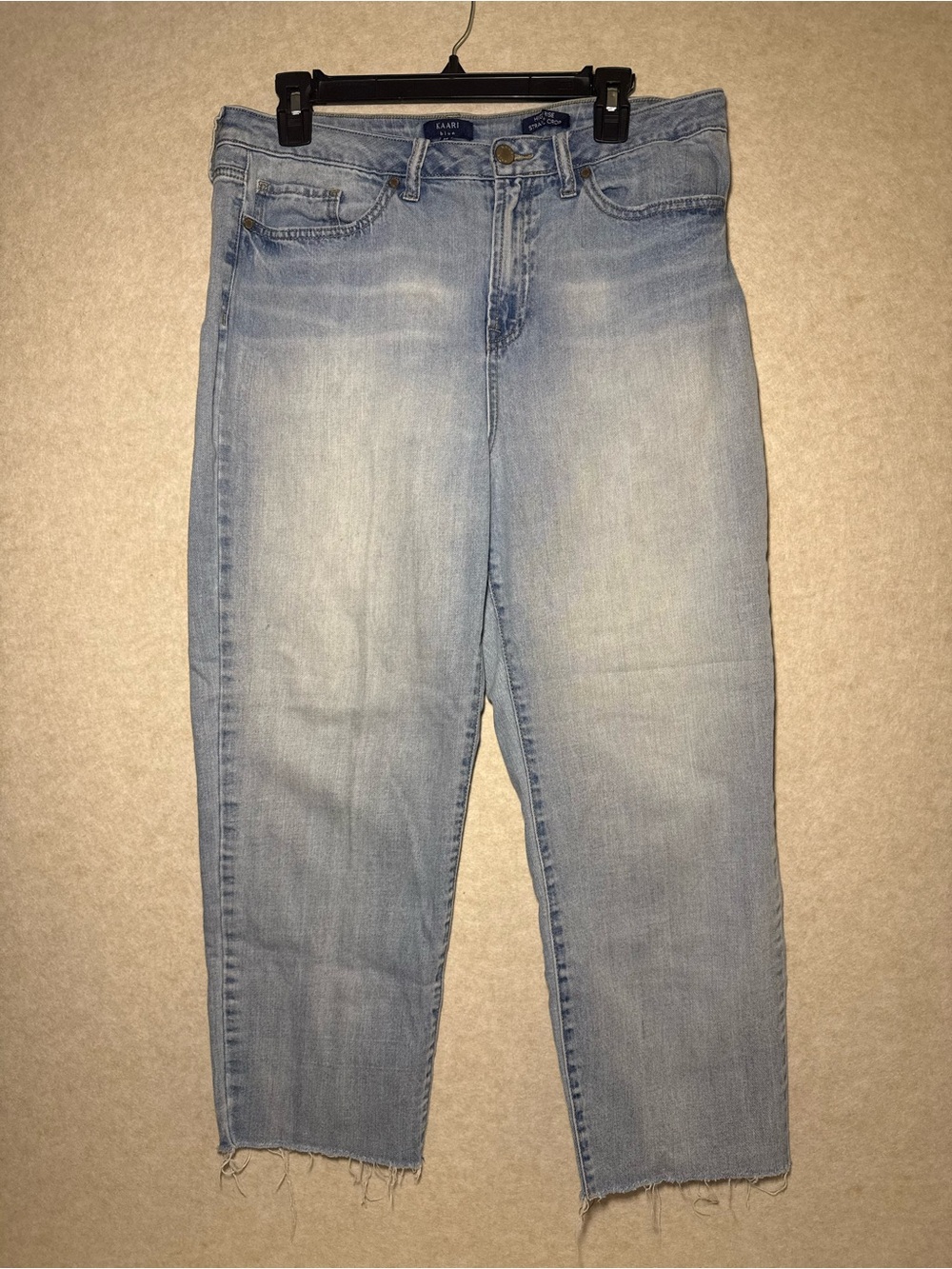 Kaari Blue Light Wash High Rise Straight Cropped Raw Hem Jeans Size 14